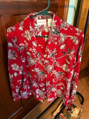 Alfred Dunner Red Floral Button-Front Blouse